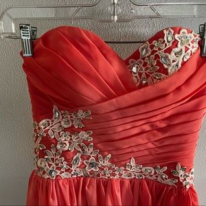 Coral pink, Floor length, bridesmaid gown with beaded detail